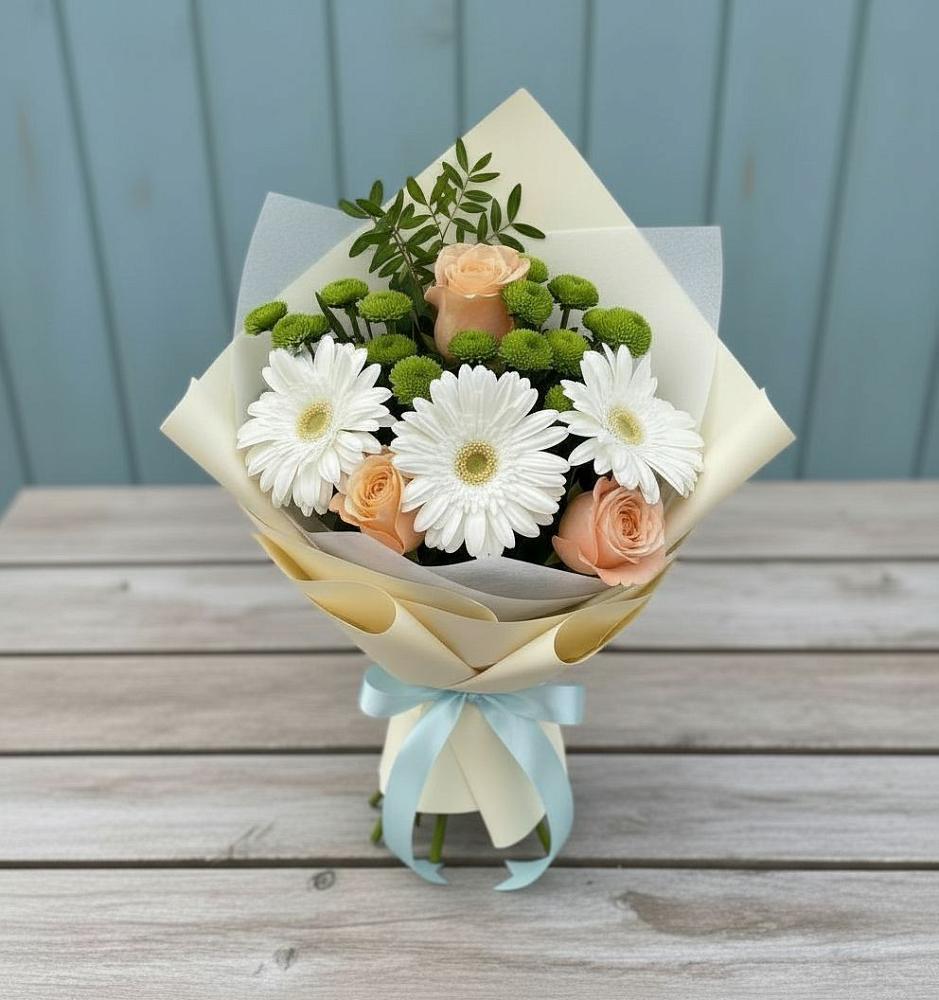 Букет цветов из: Герберы, Розы и Хризантемы в Киренске